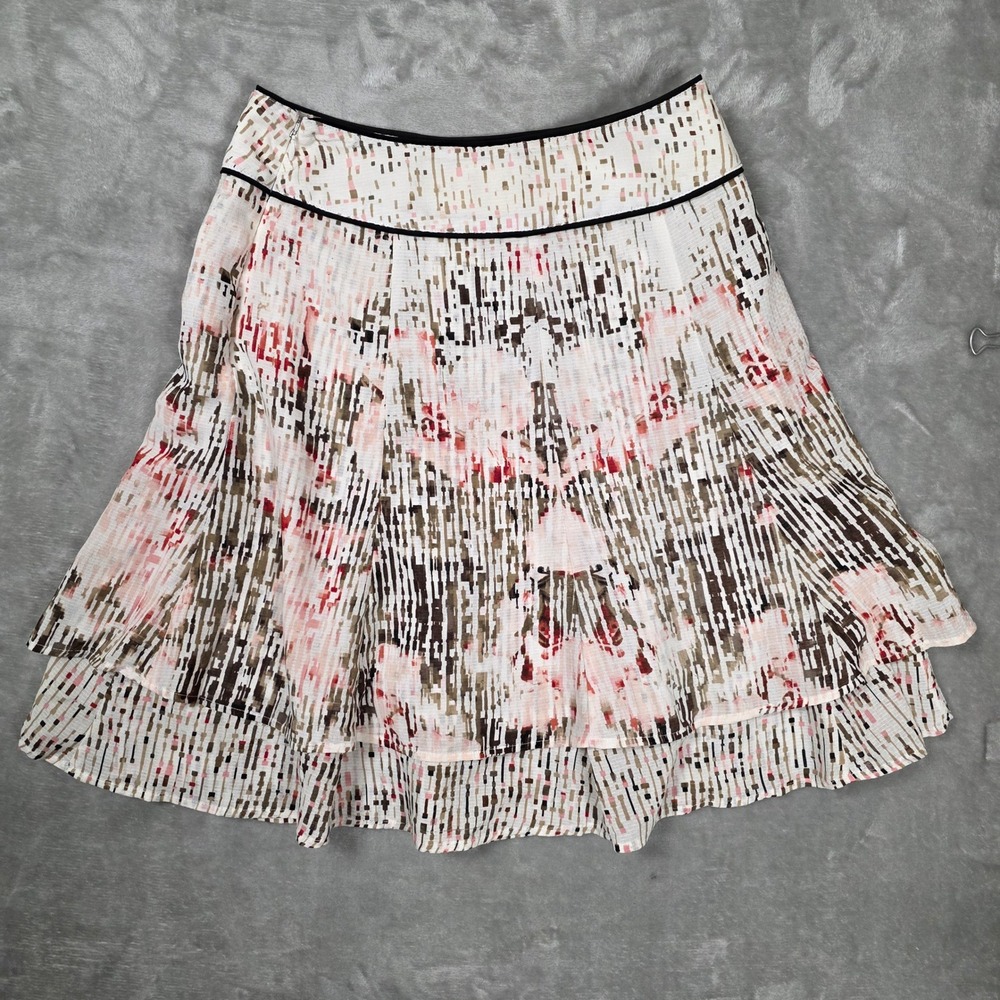White House Black Market Skirt Womens 2 White‎ Pink Tiered Abstract Fair Flared - Picture 8 of 8